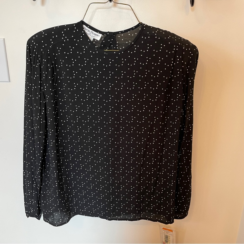 Women's Size 6 Black Long Sleeve Blouse Shirt Polka Dot Rayon Vtg $62
